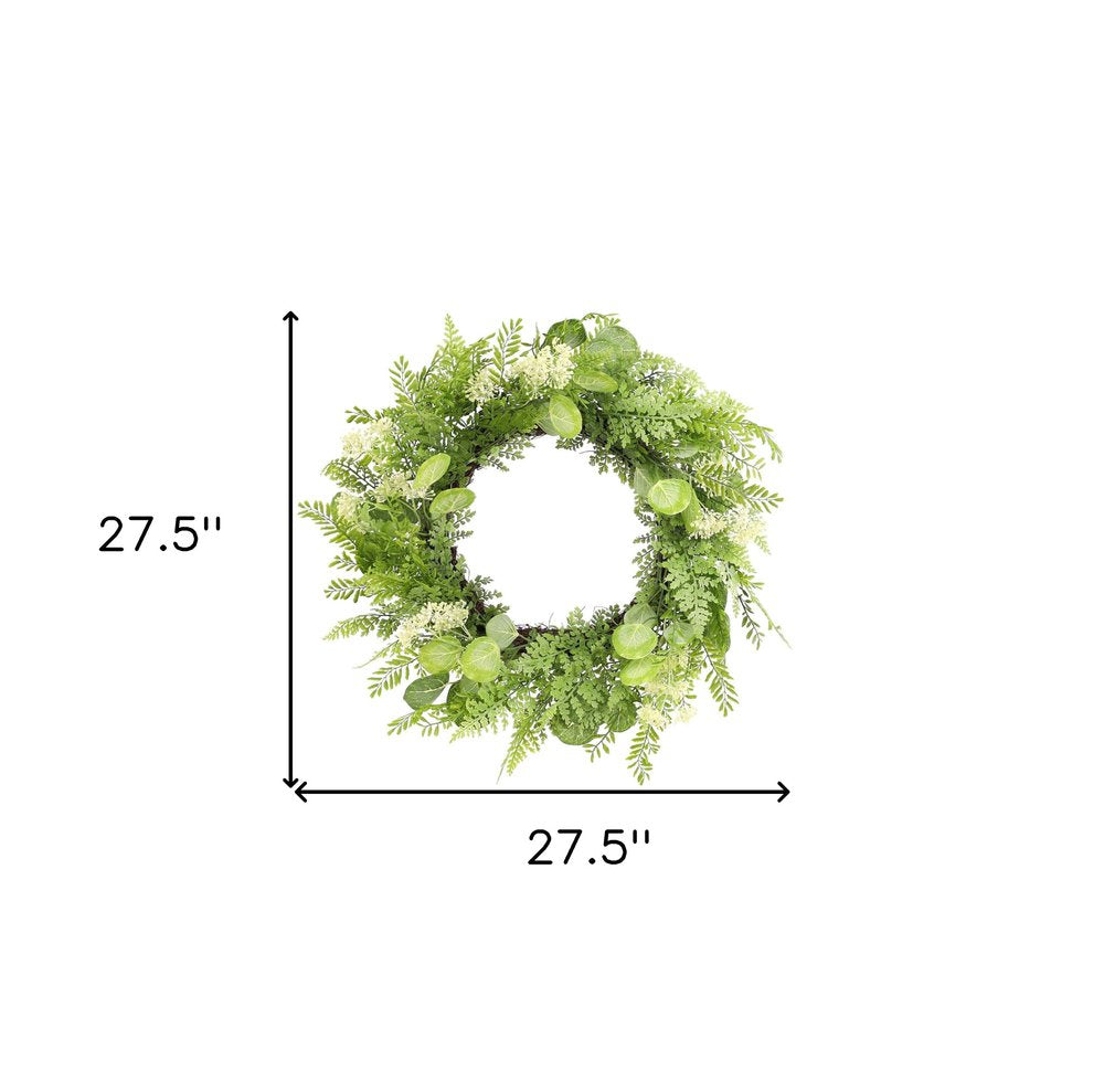 28" Green And White Fern Artificial Wreath HomeRoots