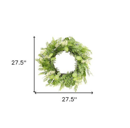28" Green And White Fern Artificial Wreath HomeRoots