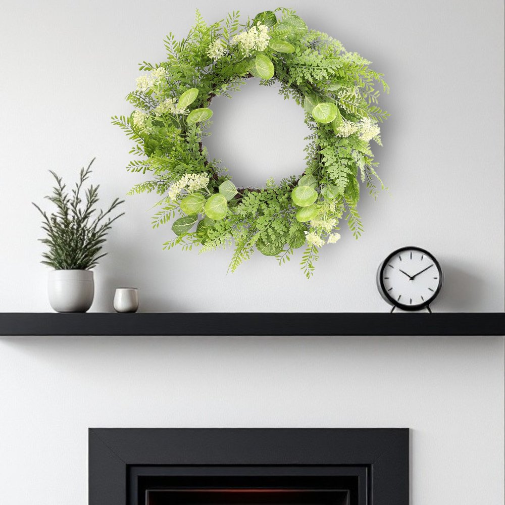 28" Green And White Fern Artificial Wreath HomeRoots