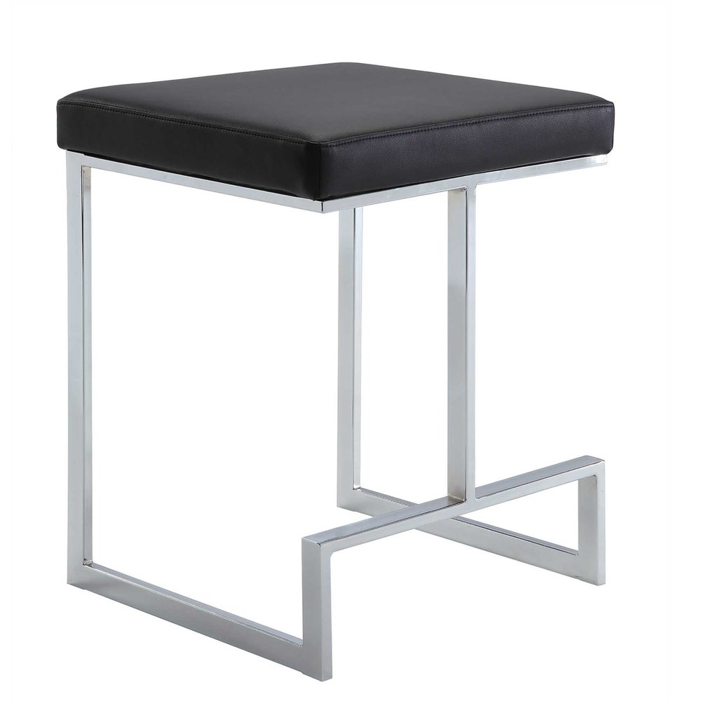 24" Black And Silver Faux Leather And Fabric And Steel Backless Counter Height Bar Chair HomeRoots