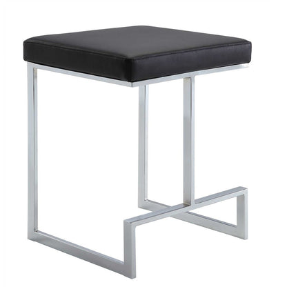 24" Black And Silver Faux Leather And Fabric And Steel Backless Counter Height Bar Chair HomeRoots