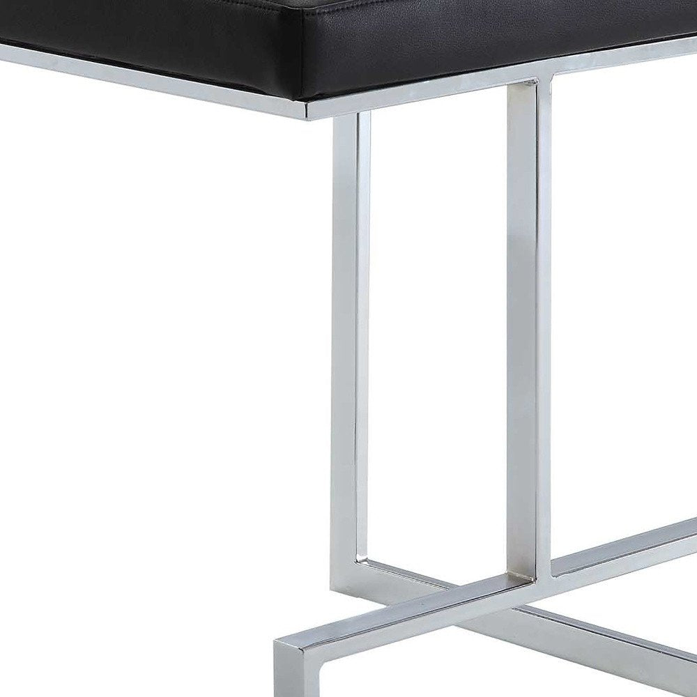 24" Black And Silver Faux Leather And Fabric And Steel Backless Counter Height Bar Chair HomeRoots