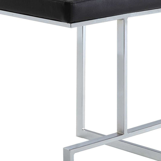 24" Black And Silver Faux Leather And Fabric And Steel Backless Counter Height Bar Chair HomeRoots