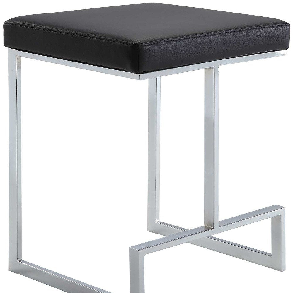 24" Black And Silver Faux Leather And Steel Backless Counter Height Bar Chair HomeRoots