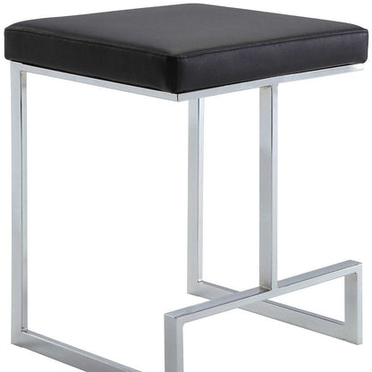 24" Black And Silver Faux Leather And Fabric And Steel Backless Counter Height Bar Chair HomeRoots