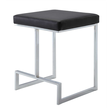 24" Black And Silver Faux Leather And Fabric And Steel Backless Counter Height Bar Chair HomeRoots