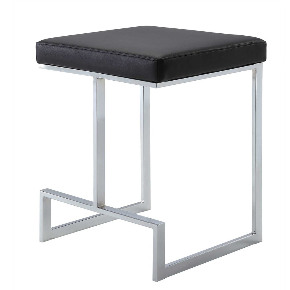 24" Black And Silver Faux Leather And Steel Backless Counter Height Bar Chair HomeRoots