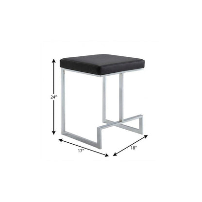 24" Black And Silver Faux Leather And Steel Backless Counter Height Bar Chair HomeRoots
