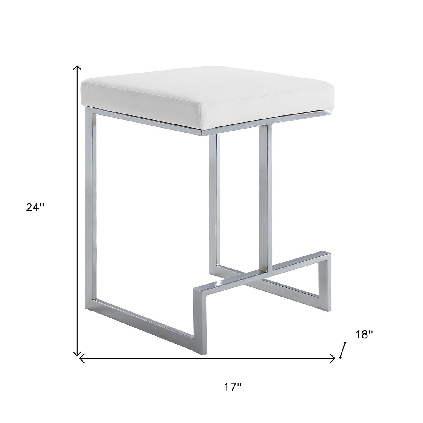 24" White And Silver Faux Leather And Steel Backless Counter Height Bar Chair