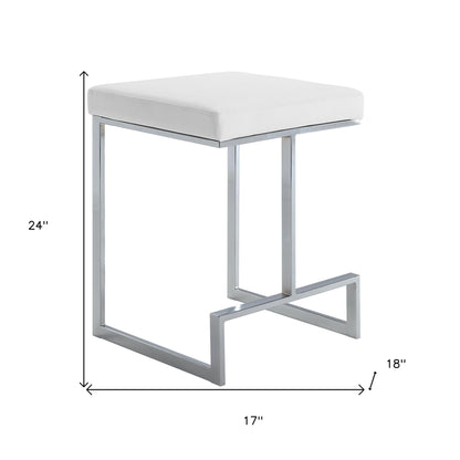 24" White And Silver Faux Leather And Steel Backless Counter Height Bar Chair