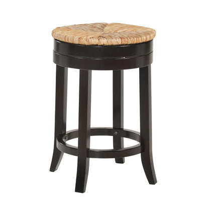24" Natural and Espresso Rush and Solid Wood Backless Counter Height Swivel Bar Chair HomeRoots