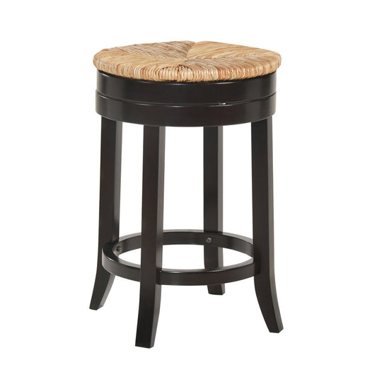 24" Natural And Espresso Rush And Solid Wood Backless Counter Height Swivel Bar Chair HomeRoots