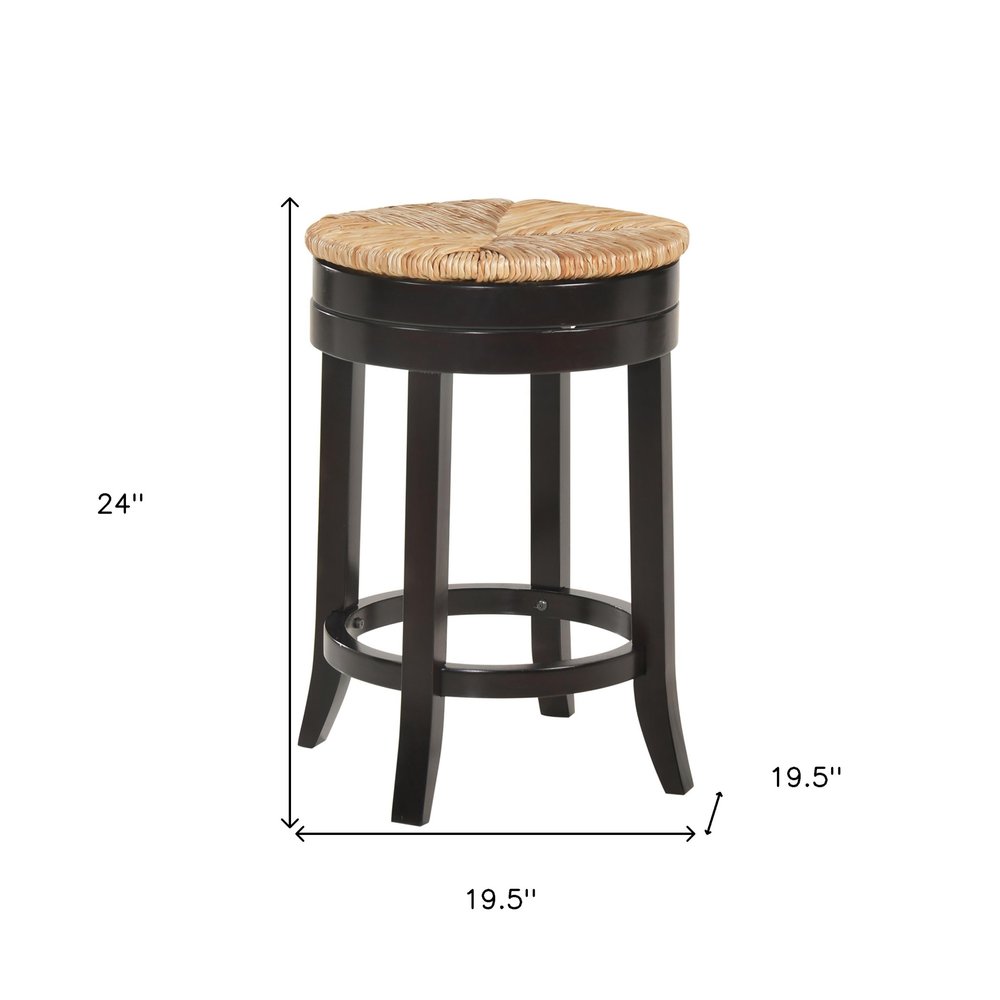 24" Natural And Espresso Rush And Solid Wood Backless Counter Height Swivel Bar Chair HomeRoots