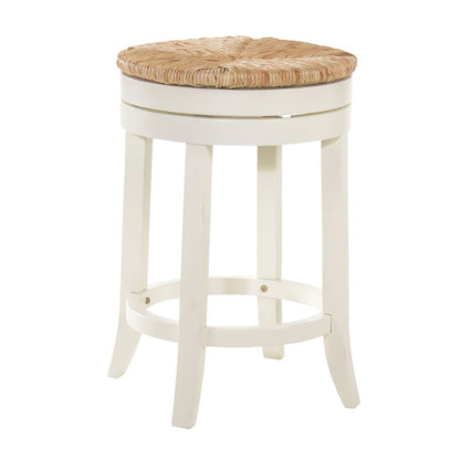 24" Natural And Antiqued White Rush And Solid Wood Backless Counter Height Swivel Bar Chair HomeRoots