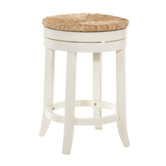 24" Natural And Antiqued White Rush And Solid Wood Backless Counter Height Swivel Bar Chair HomeRoots