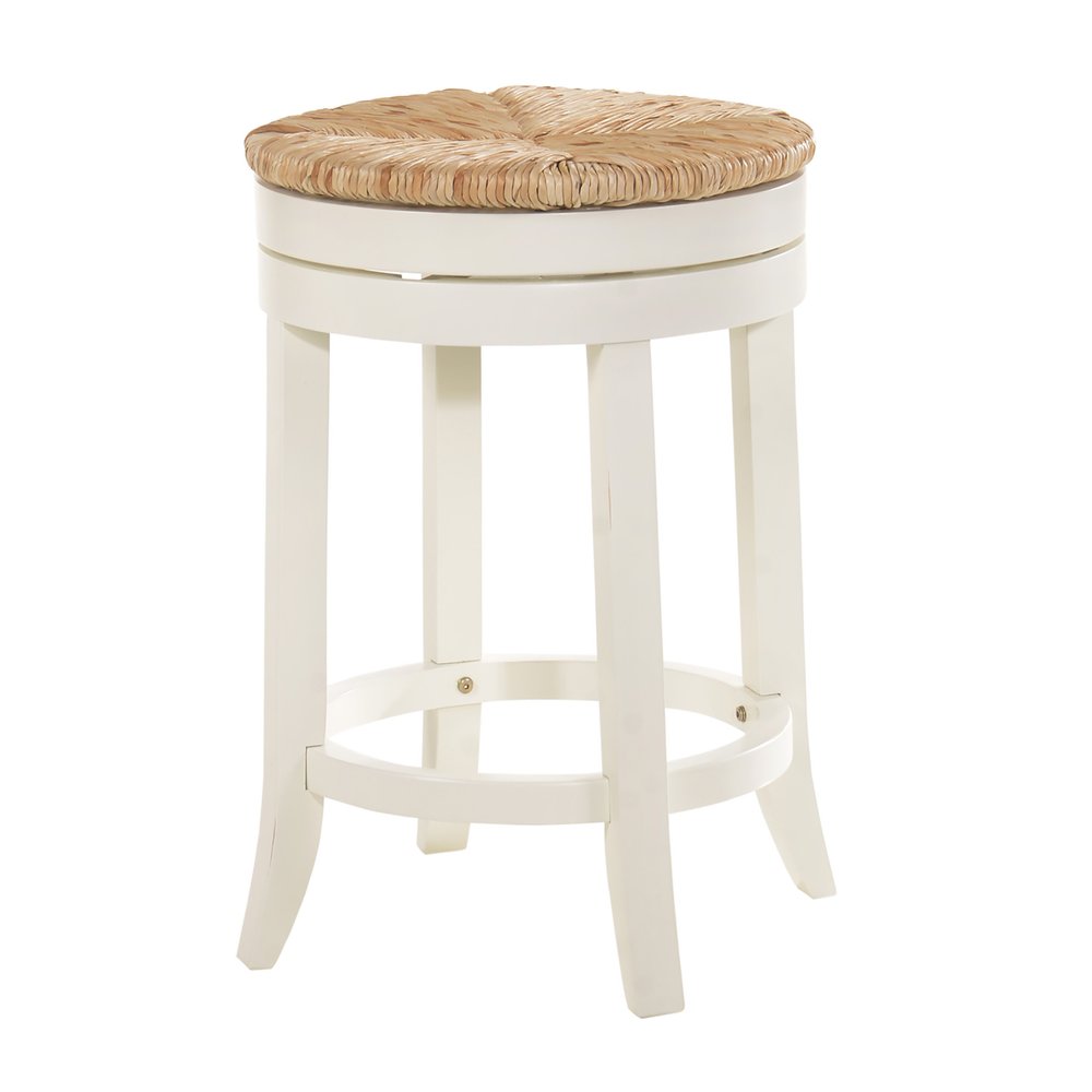 24" Natural And Antiqued White Rush And Solid Wood Backless Counter Height Swivel Bar Chair — view 4