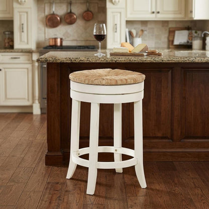 24" Natural And Antiqued White Solid Wood Swivel Backless Counter Height Bar Chair HomeRoots