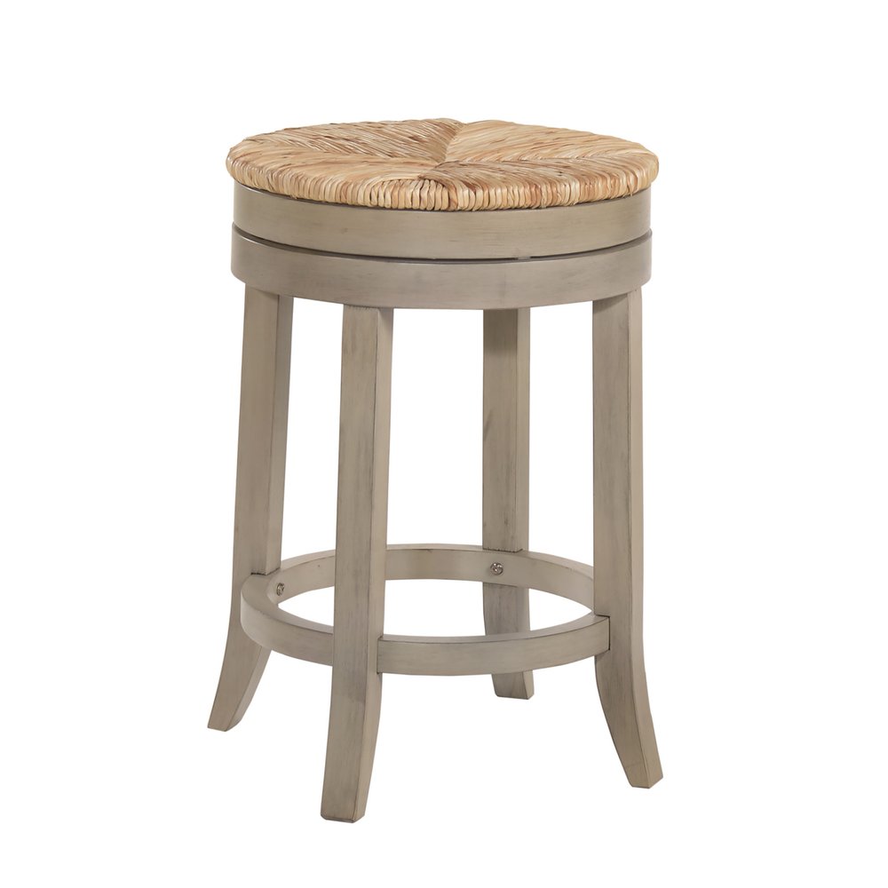 24" Natural And Gray Rush And Solid Wood Backless Counter Height Swivel Bar Chair HomeRoots