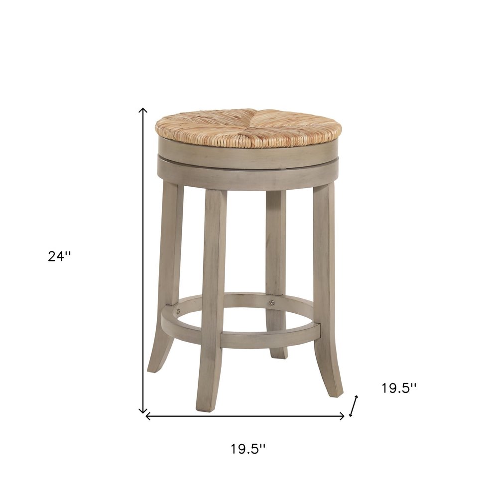 24" Natural And Gray Rush And Solid Wood Backless Counter Height Swivel Bar Chair HomeRoots