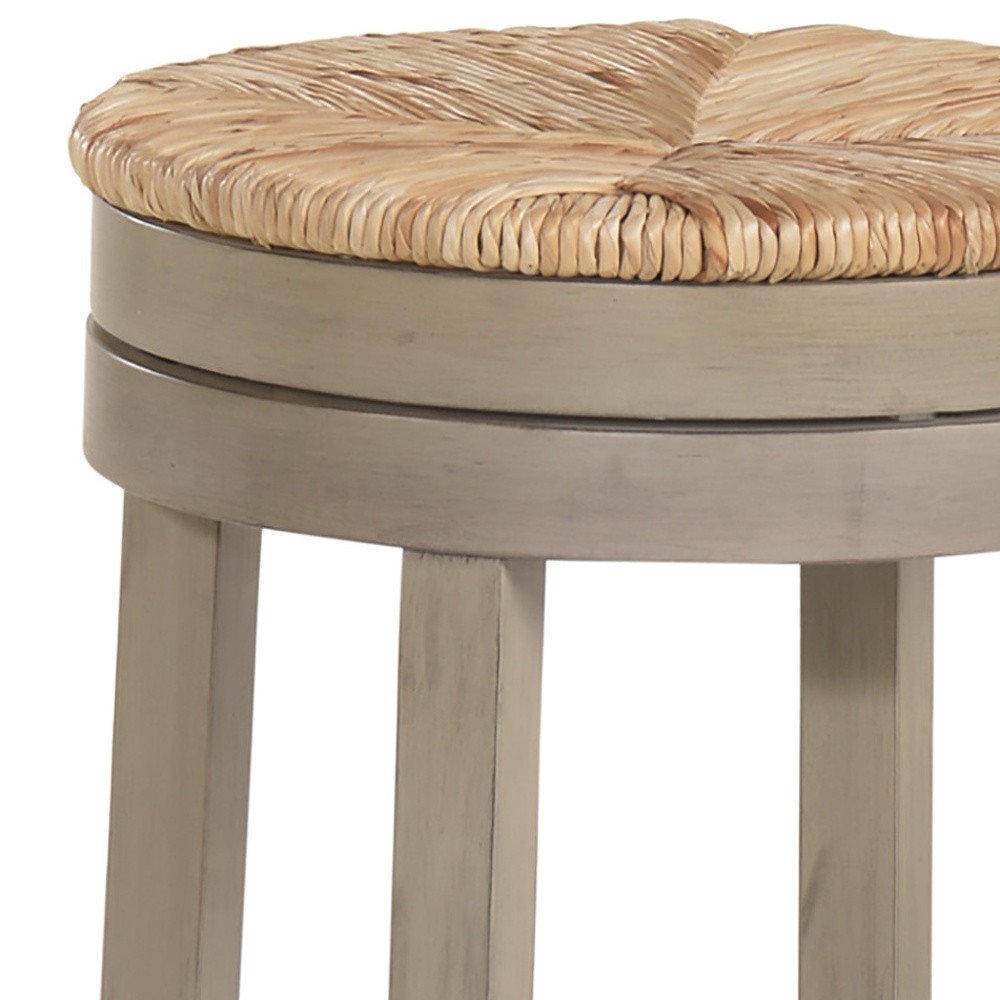 24" Natural And Gray Rush And Solid Wood Backless Counter Height Swivel Bar Chair HomeRoots