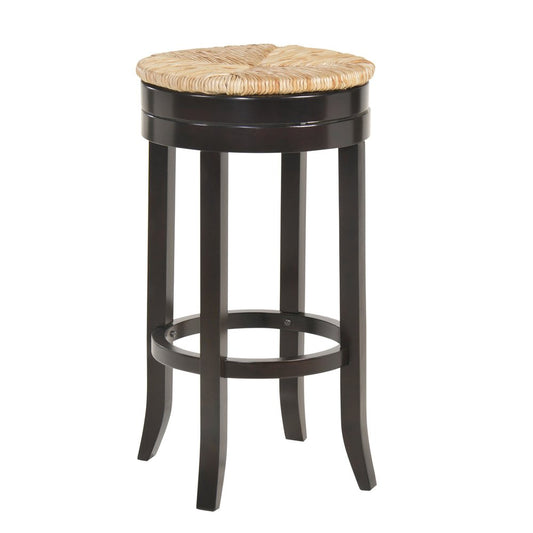 30" Natural And Espresso Rush And Solid Wood Backless Bar Height Swivel Bar Chair HomeRoots