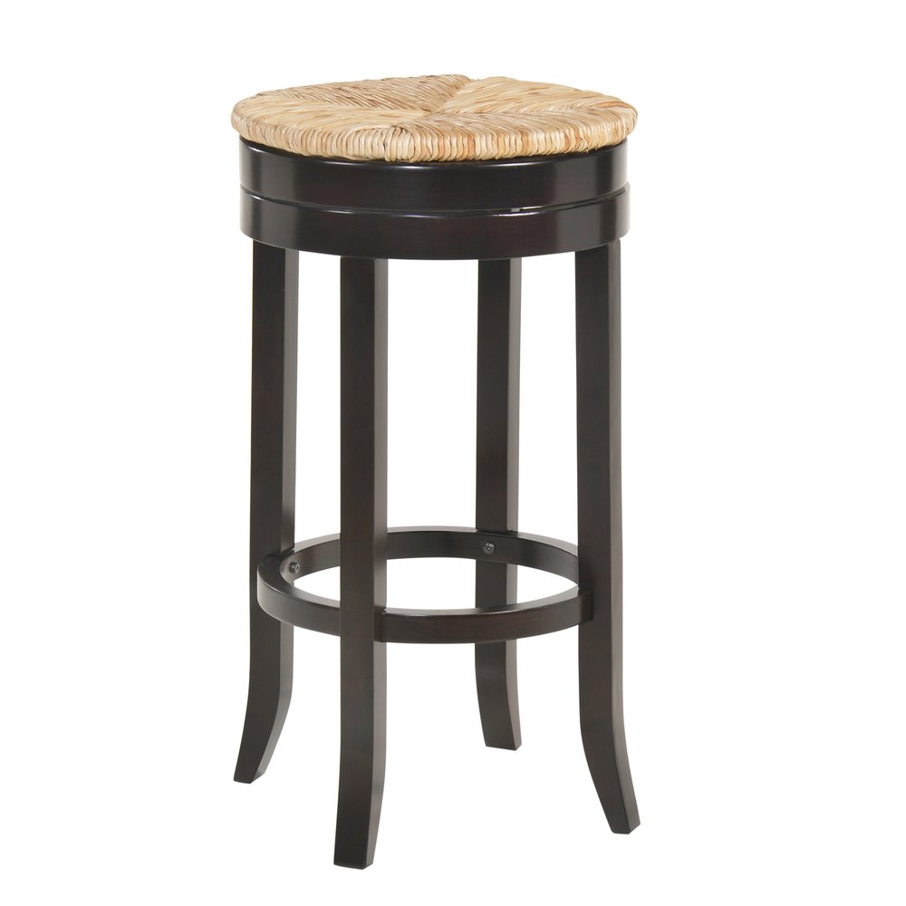 30" Natural And Espresso Rush And Solid Wood Backless Bar Height Swivel Bar Chair HomeRoots