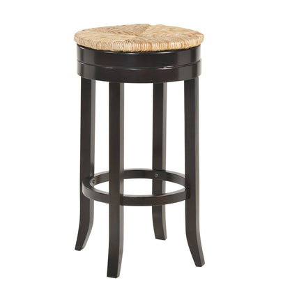 30" Natural And Espresso Rush And Solid Wood Backless Bar Height Swivel Bar Chair HomeRoots