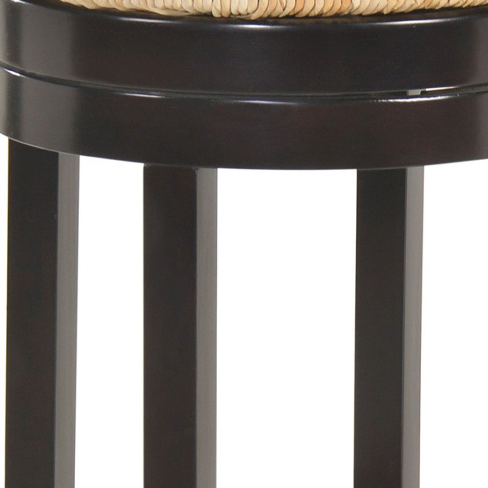 30" Natural And Espresso Rush And Solid Wood Backless Bar Height Swivel Bar Chair HomeRoots