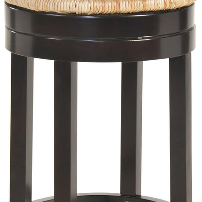 30" Natural And Espresso Rush And Solid Wood Backless Bar Height Swivel Bar Chair HomeRoots