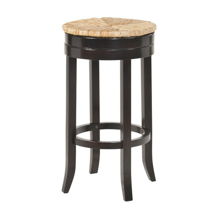 30" Natural And Espresso Rush And Solid Wood Backless Bar Height Swivel Bar Chair HomeRoots