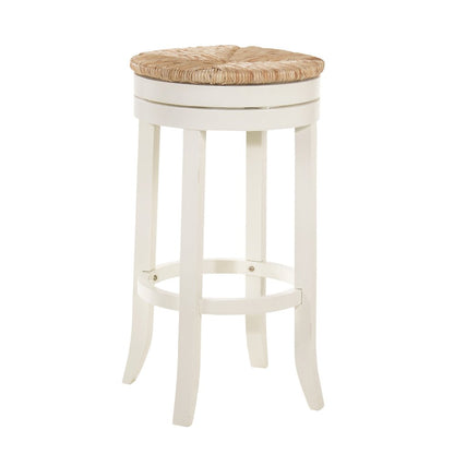 30" Natural And Antiqued White Rush And Solid Wood Backless Bar Height Swivel Bar Chair HomeRoots