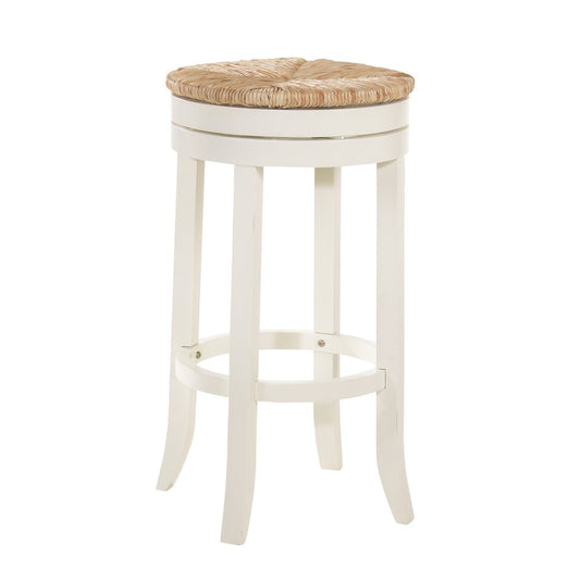 30" Natural And Antiqued White Rush And Solid Wood Backless Bar Height Swivel Bar Chair HomeRoots
