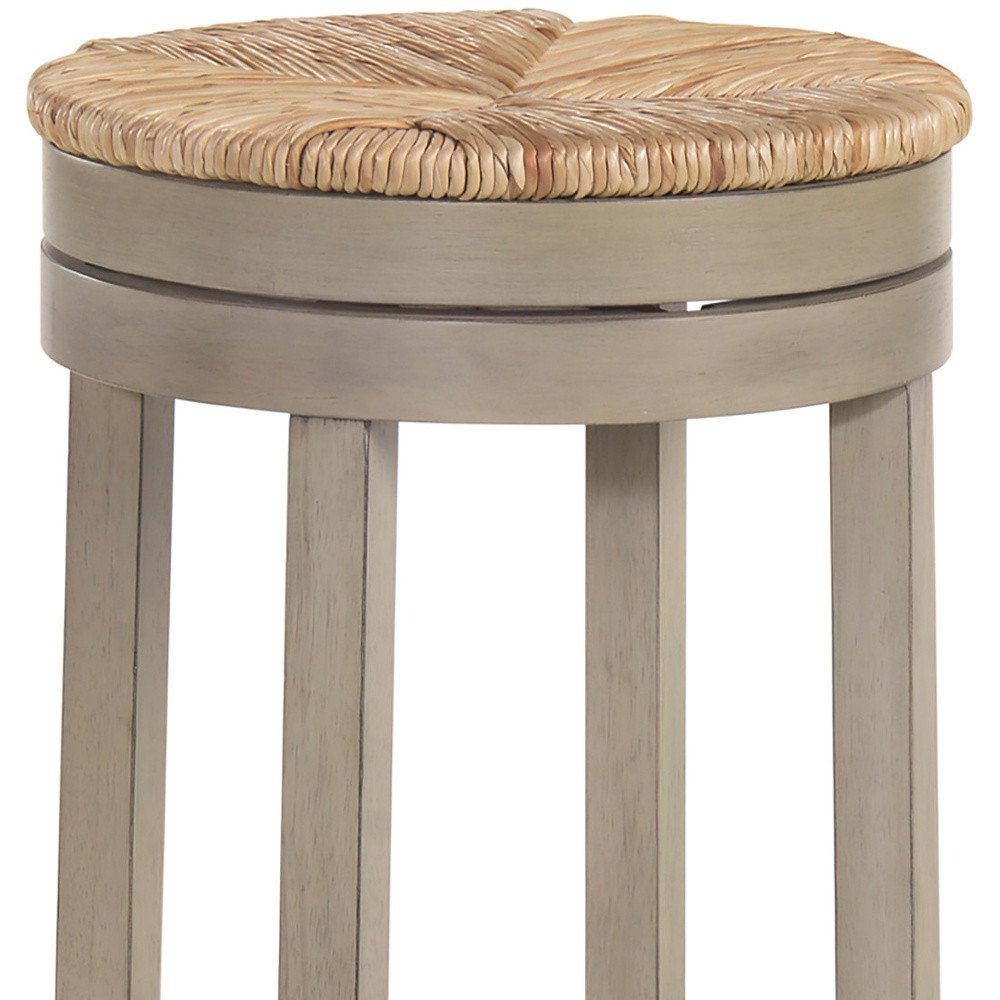 30" Natural And Gray Solid Wood Swivel Backless Bar Height Bar Chair HomeRoots