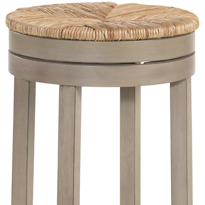 30" Natural And Gray Solid Wood Swivel Backless Bar Height Bar Chair HomeRoots