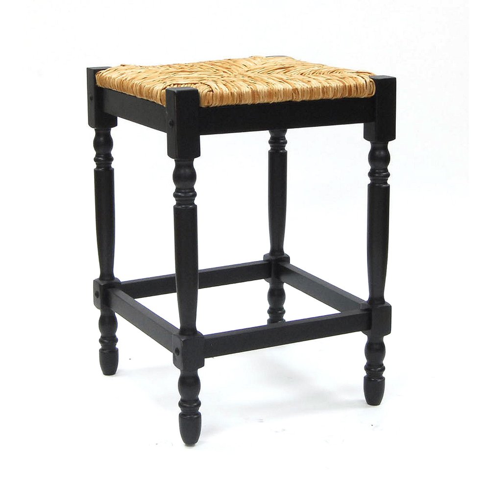 24" Natural And Black Rush And Solid Wood Backless Counter Height Bar Chair HomeRoots
