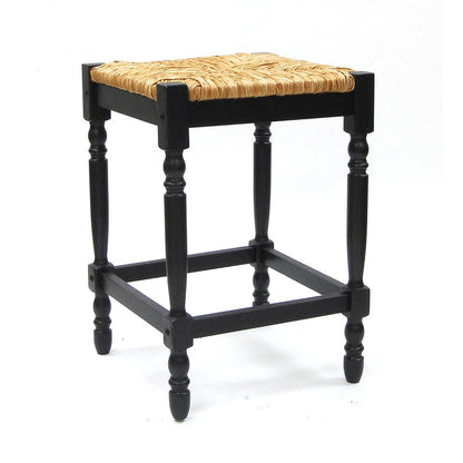 24" Natural And Black Rush And Solid Wood Backless Counter Height Bar Chair HomeRoots