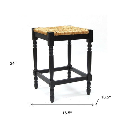 24" Natural And Black Rush And Solid Wood Backless Counter Height Bar Chair HomeRoots