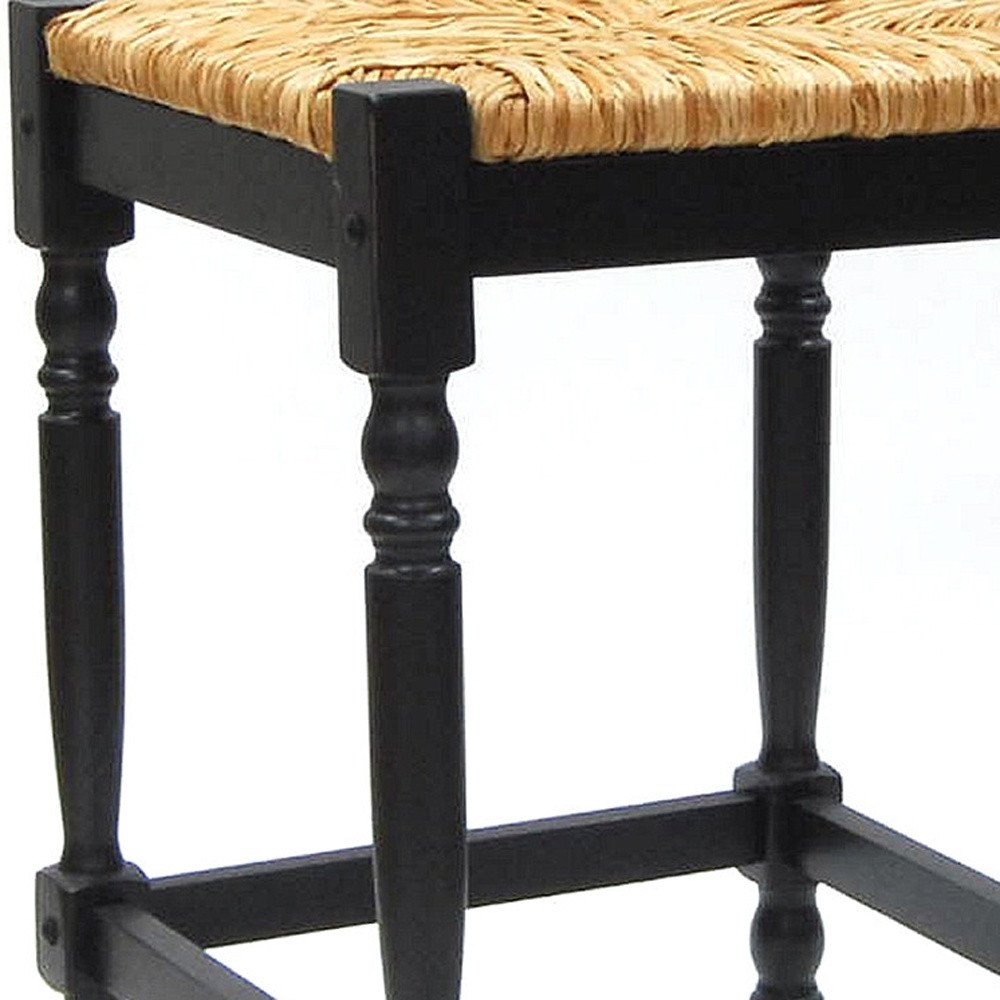 24" Natural And Black Rush And Solid Wood Backless Counter Height Bar Chair HomeRoots