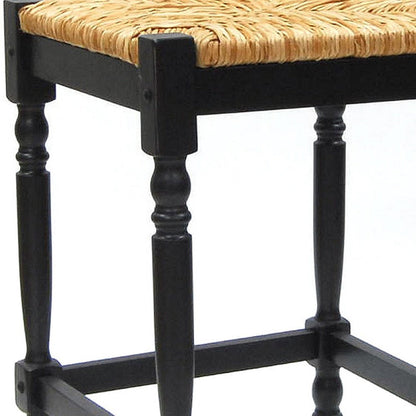 24" Natural And Black Rush And Solid Wood Backless Counter Height Bar Chair HomeRoots