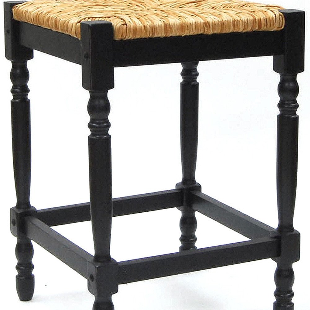 24" Natural And Black Rush And Solid Wood Backless Counter Height Bar Chair HomeRoots