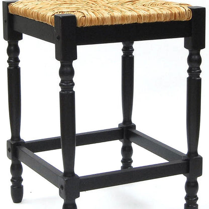 24" Natural And Black Rush And Solid Wood Backless Counter Height Bar Chair HomeRoots