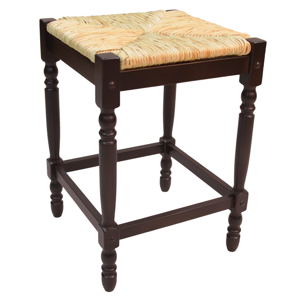 24" Natural And Espresso Rush And Solid Wood Backless Counter Height Bar Chair HomeRoots