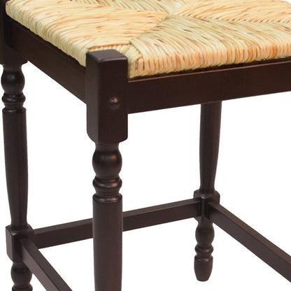 24" Natural And Espresso Rush And Solid Wood Backless Counter Height Bar Chair HomeRoots