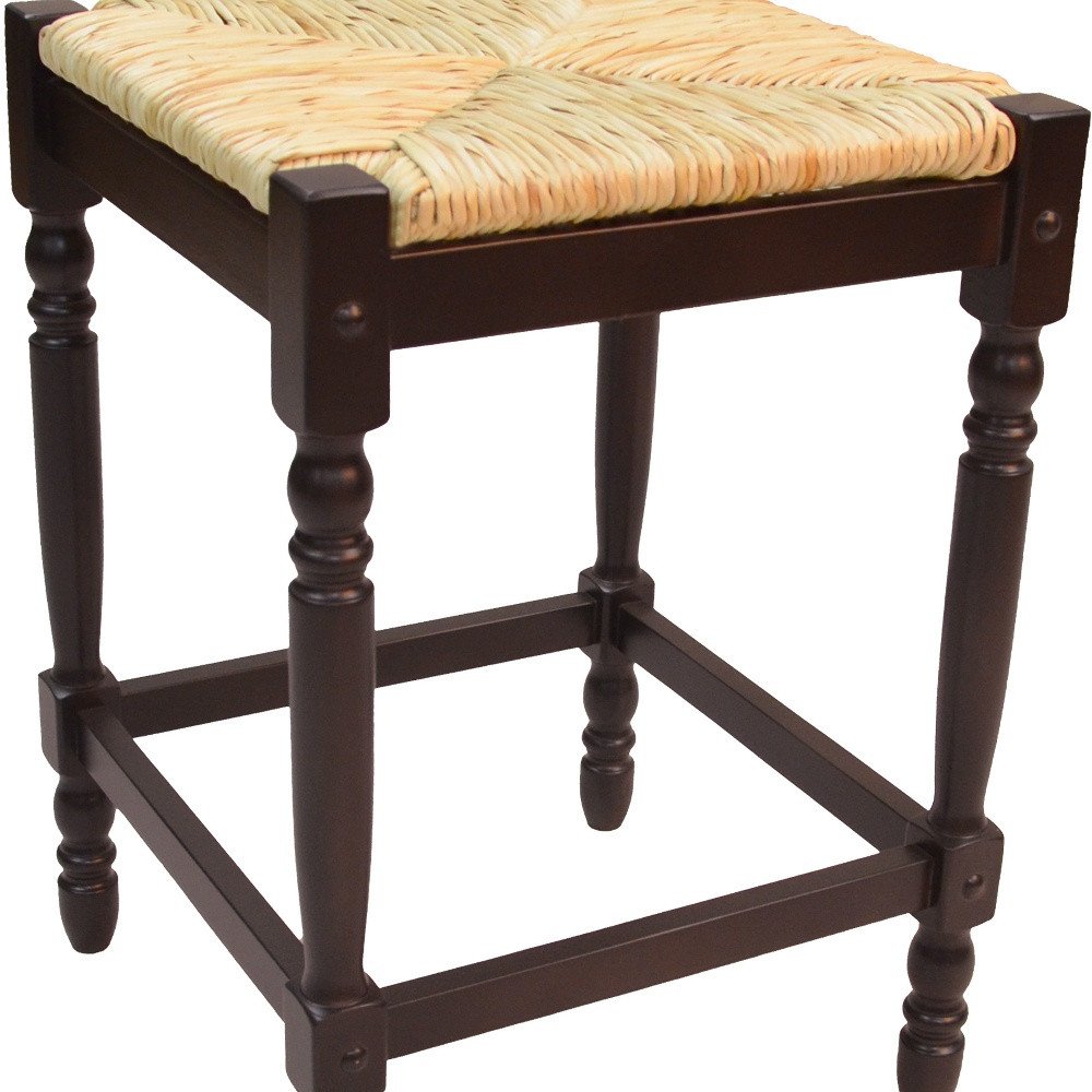 24" Natural And Espresso Rush And Solid Wood Backless Counter Height Bar Chair HomeRoots