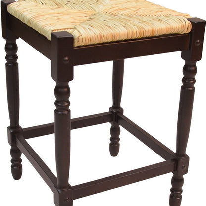 24" Natural And Espresso Rush And Solid Wood Backless Counter Height Bar Chair HomeRoots