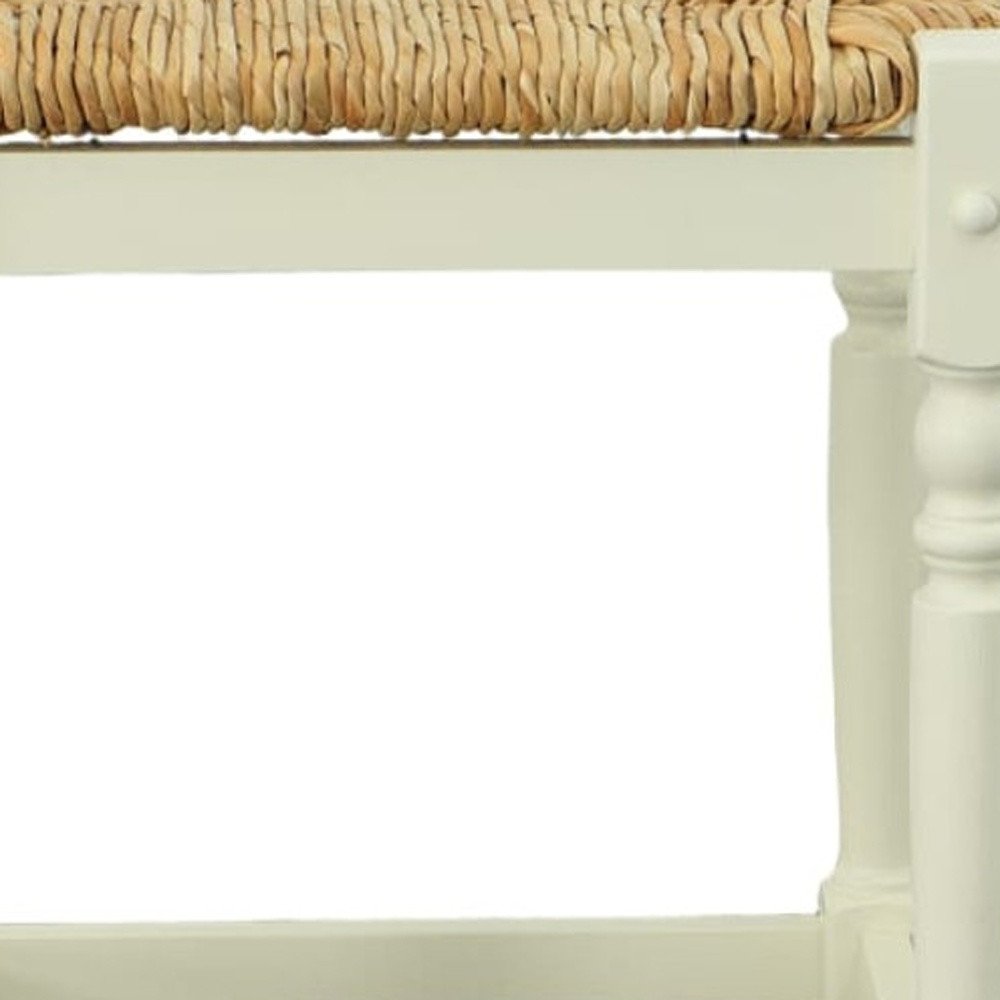 24" Natural And Antiqued White Rush And Solid Wood Backless Counter Height Bar Chair HomeRoots
