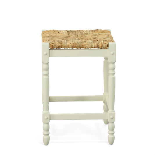 24" Natural And Antiqued White Rush And Solid Wood Backless Counter Height Bar Chair HomeRoots
