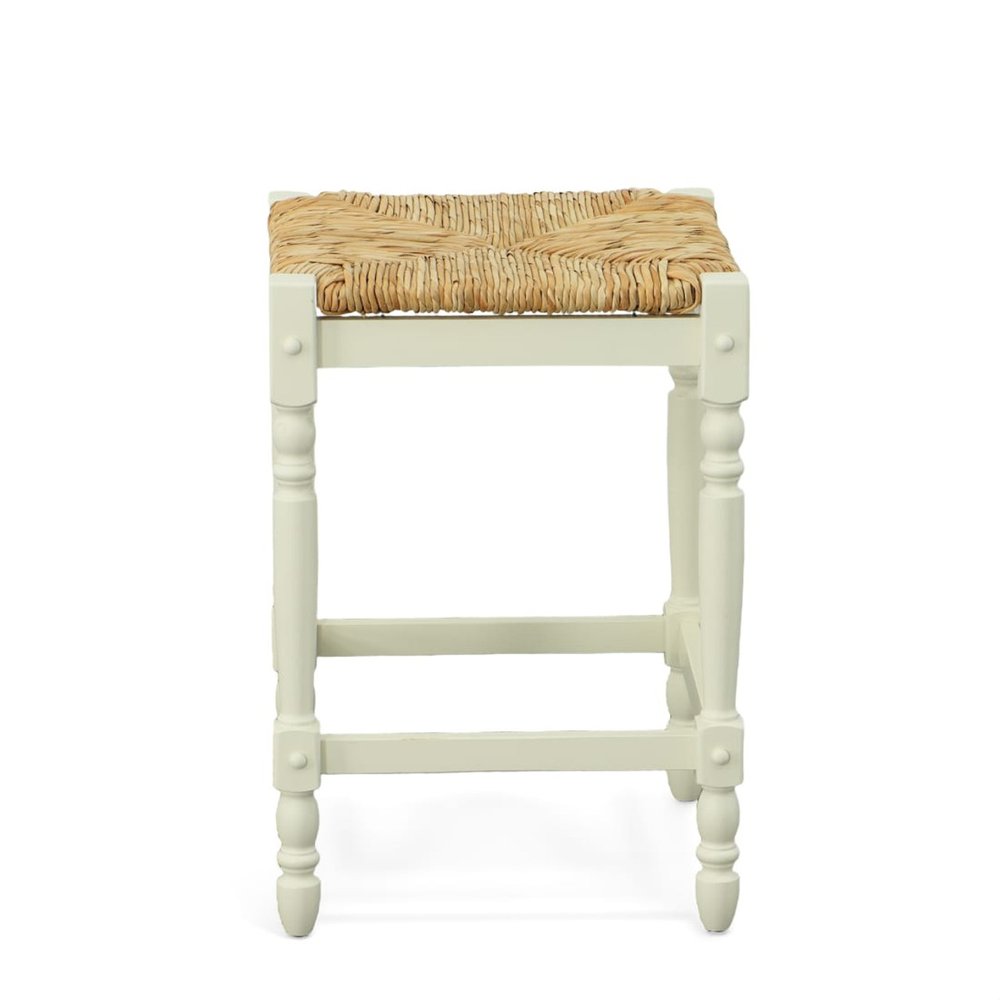 24" Natural And Antiqued White Rush And Solid Wood Backless Counter Height Bar Chair HomeRoots