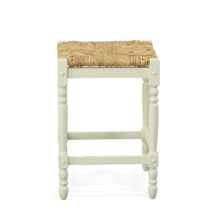 24" Natural And Antiqued White Rush And Solid Wood Backless Counter Height Bar Chair HomeRoots