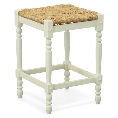 24" Natural And Antiqued White Rush And Solid Wood Backless Counter Height Bar Chair HomeRoots